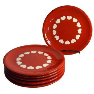 VTG Waechtersbach Red Heart Dinner Plates | Set of 6 Earthenware 10" White Heart